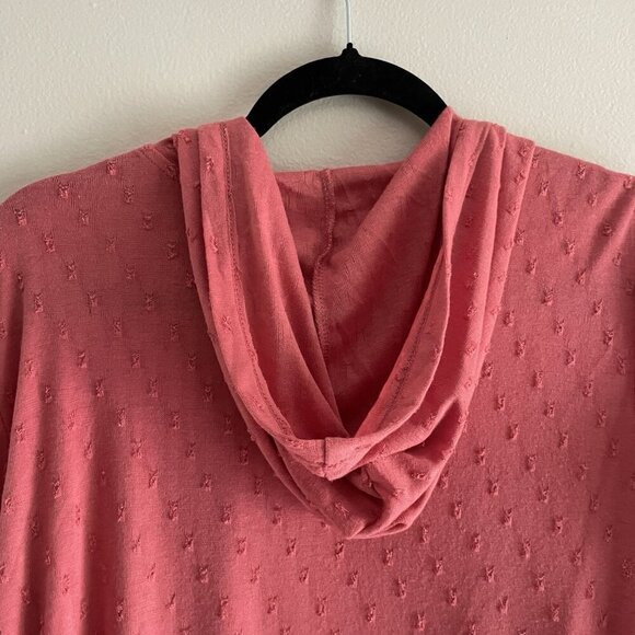 Maurices Women M Coral Swiss Dot Casual Pockets Open Front Hooded Cardigan - Picture 12 of 12